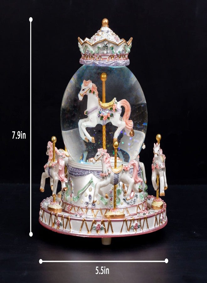 DANVON Gift Wrapped Carousel Horse Unicorn Music Box Snow Globe Color Changing LED Lights for Women Kids Baby Girls Mom Daughter Granddaughter Christmas Birthday Gifts Valentines Day Gift (White) - Image 5